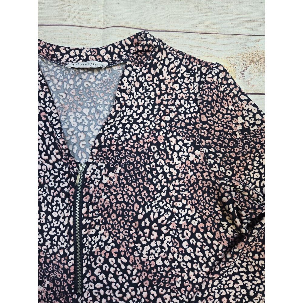 Nanette Lepore Women Size M Top Long Sleeve Half‎ Zip Leopard Cheetah Pink Navy